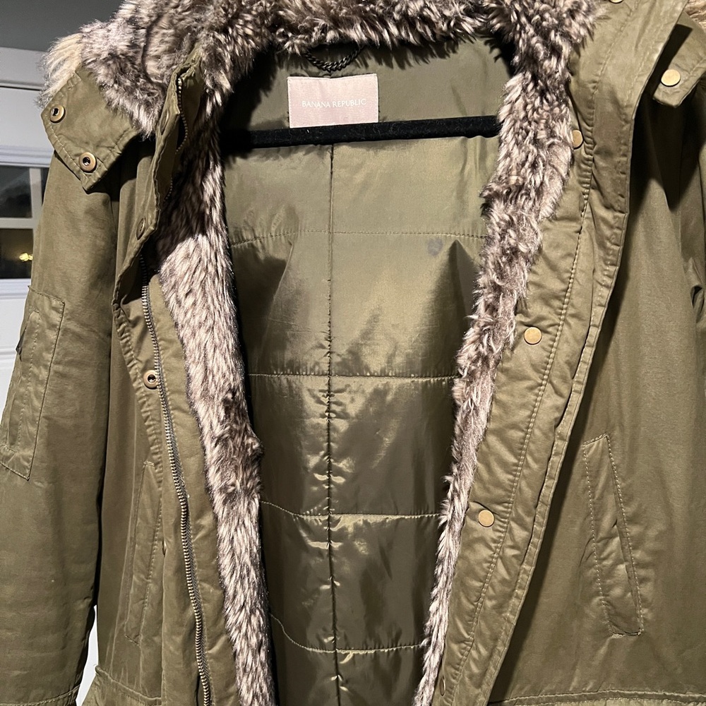 Banana Republic Khaki Coat with Faux Fur Lining